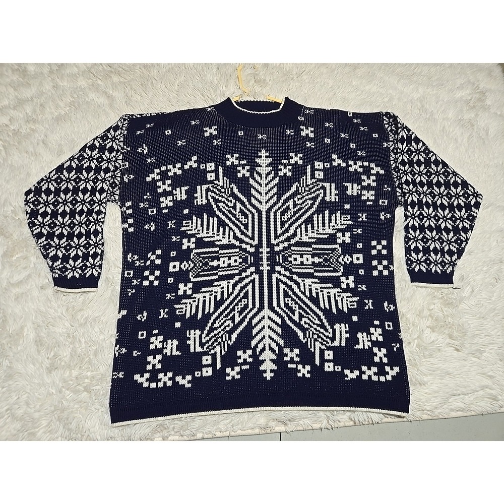 Venezia Sportswear Snowflake Pattern Knit‎ Sweater Winter Pullover
